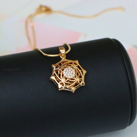 "Rose Gold Geometric Pendant with CZ Center Stylish Charm, XPPT1441 - Picture 6 of 13